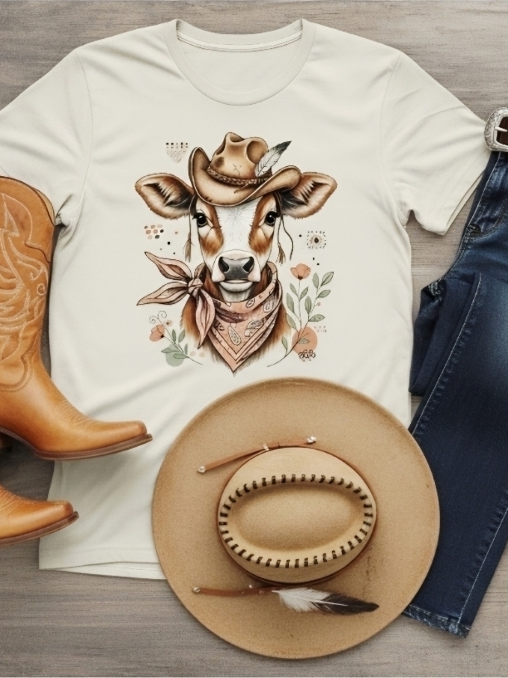 Western Cowgirl Cow Graphic Tee | Boho Ranch Rodeo Shirt | Country Aesthetic Top